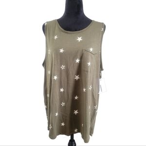 Olive Star Print Sleeveless Top